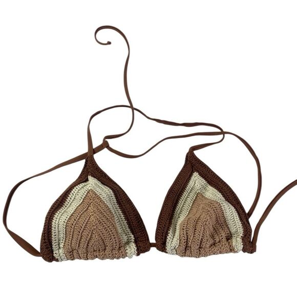 Cream and Brown Minimalist Triangle Bra - Picture 1 of 4